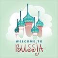 Hand drawn cityscape with text Ã¢â¬ËWelcome to RussiaÃ¢â¬â¢